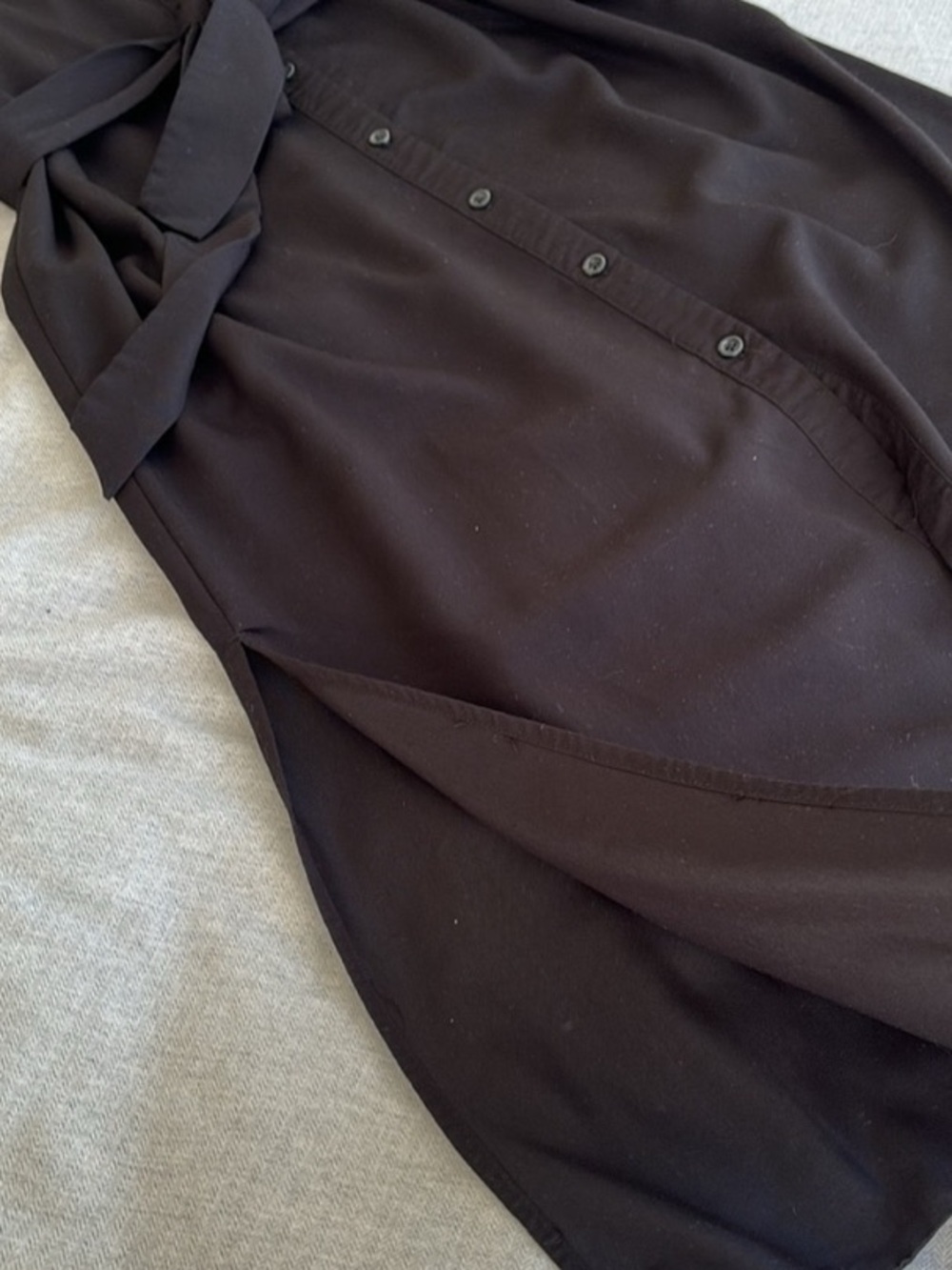 Halston Heritage Black Long-Sleeve Button-Front Shirt Dress with Waist Tie - Picture 9 of 9